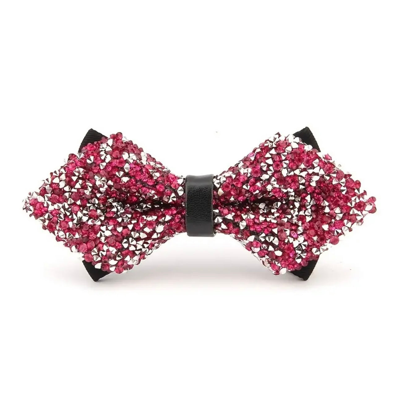 Pink Rose Red Rhinestone Bowtie