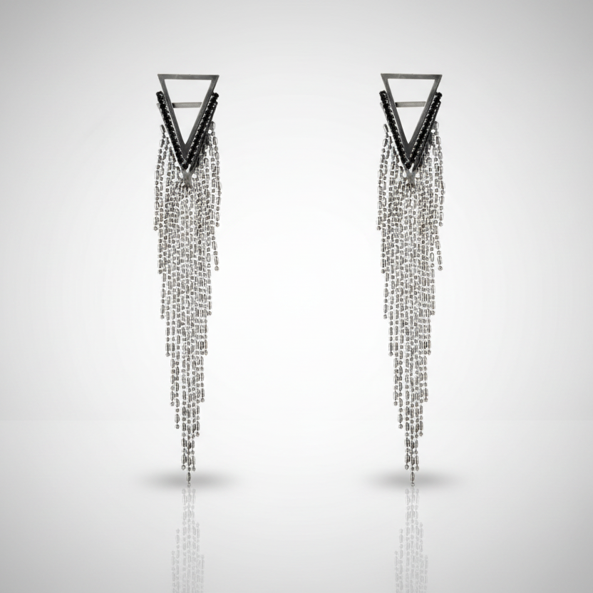 Beaded Black Tassel Earrings