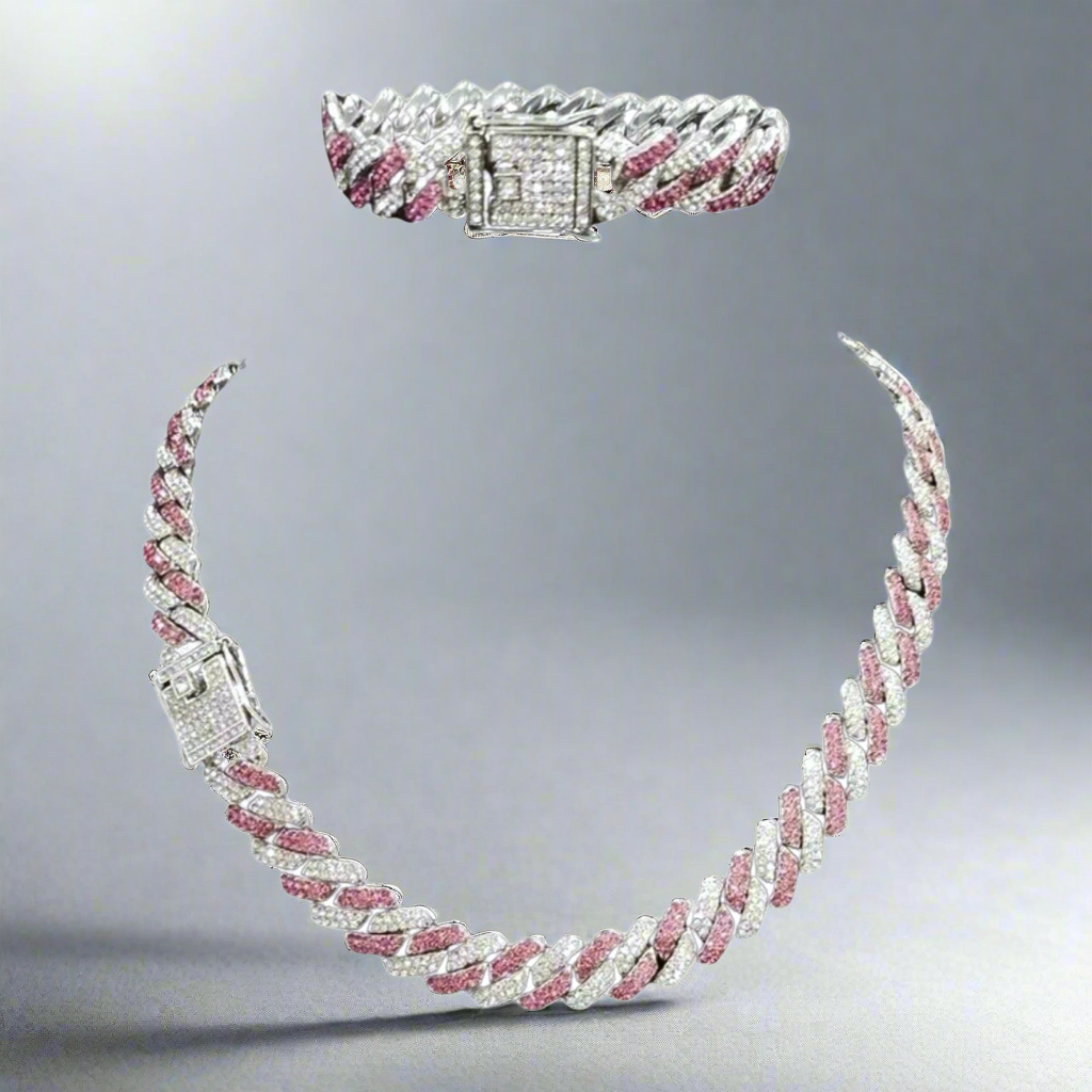 Pink Cuban Chain Set