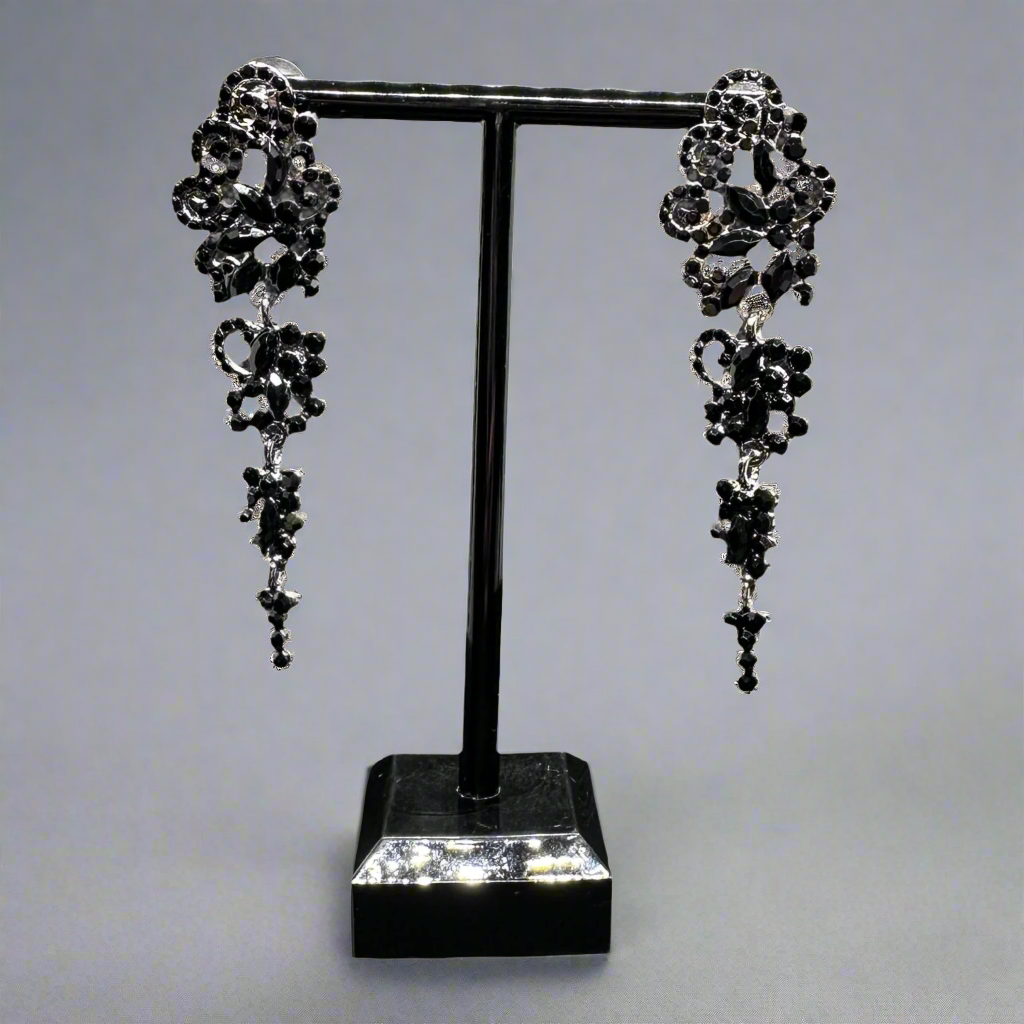 Floral Black Metal Earrings