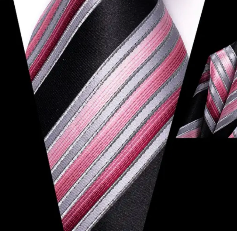 Pink Black Necktie Set