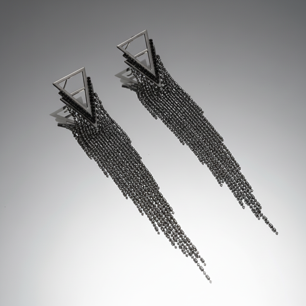 Beaded Black Tassel Earrings