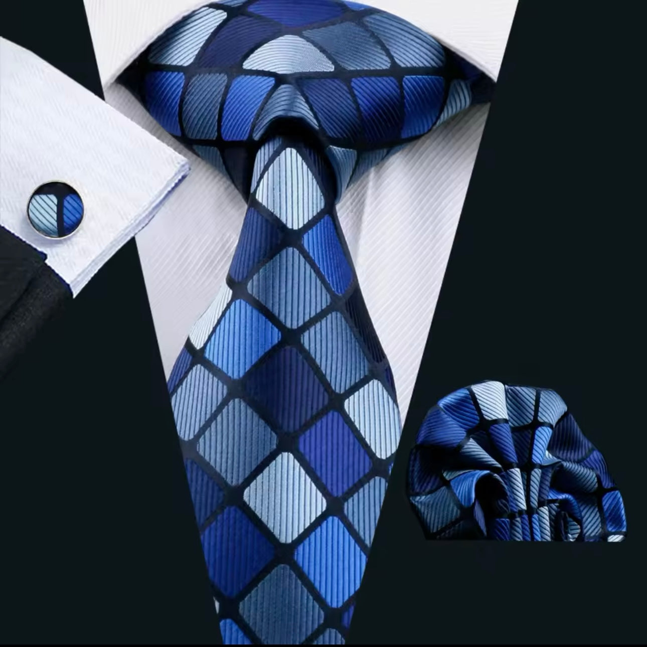 Blue Grids Necktie Set