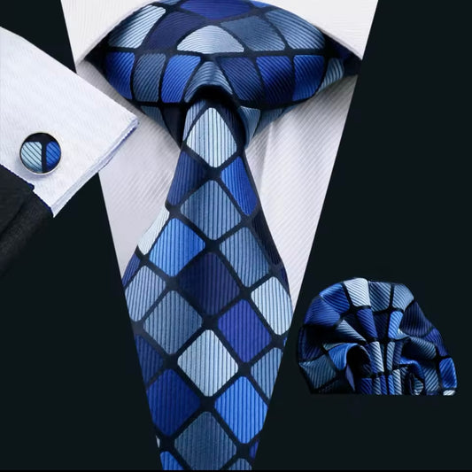 Blue Grids Necktie Set