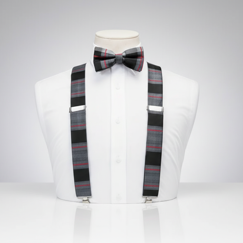 Red Black Plaid Necktie Set
