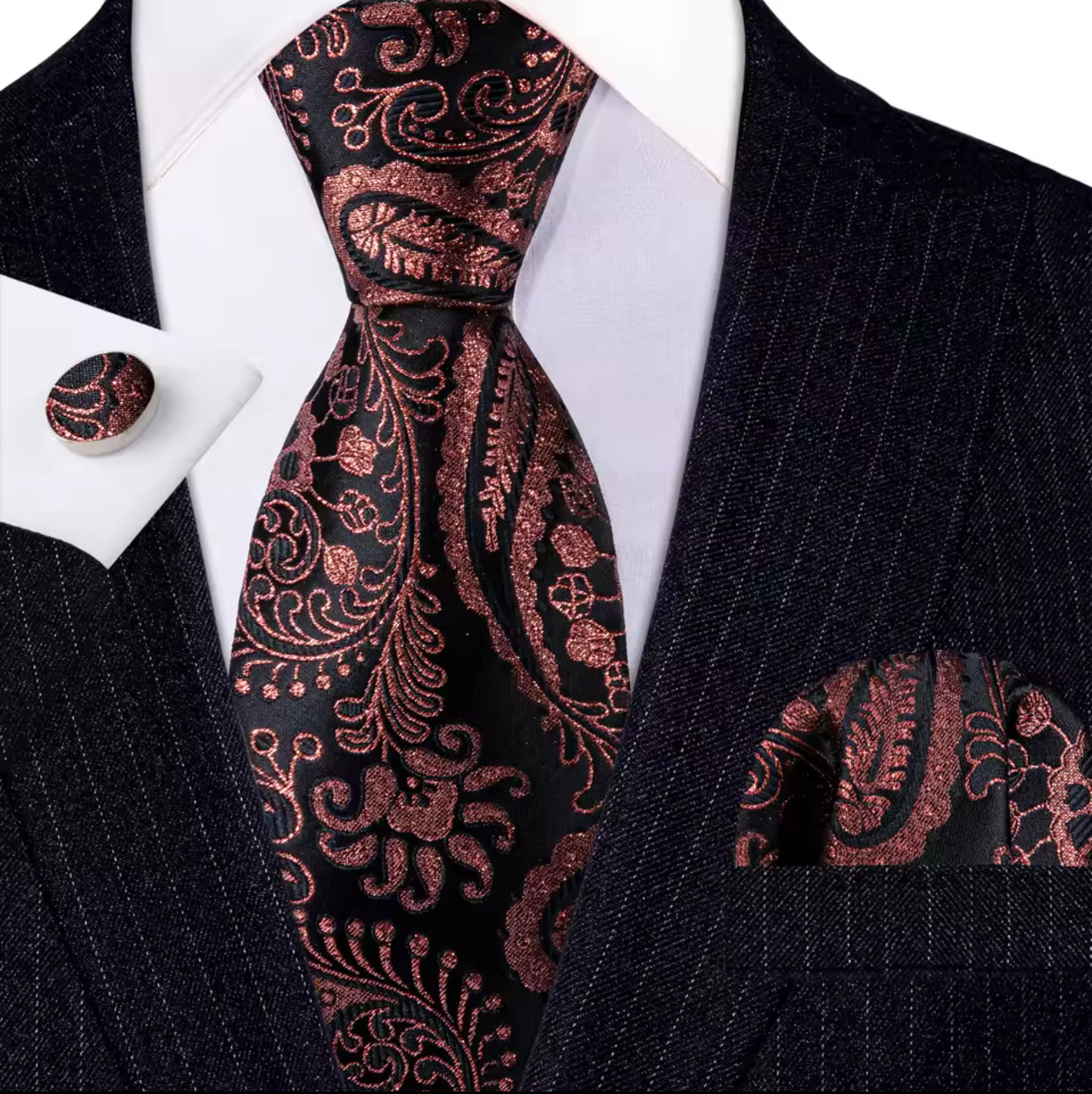 Red Bronze & Black Necktie Set