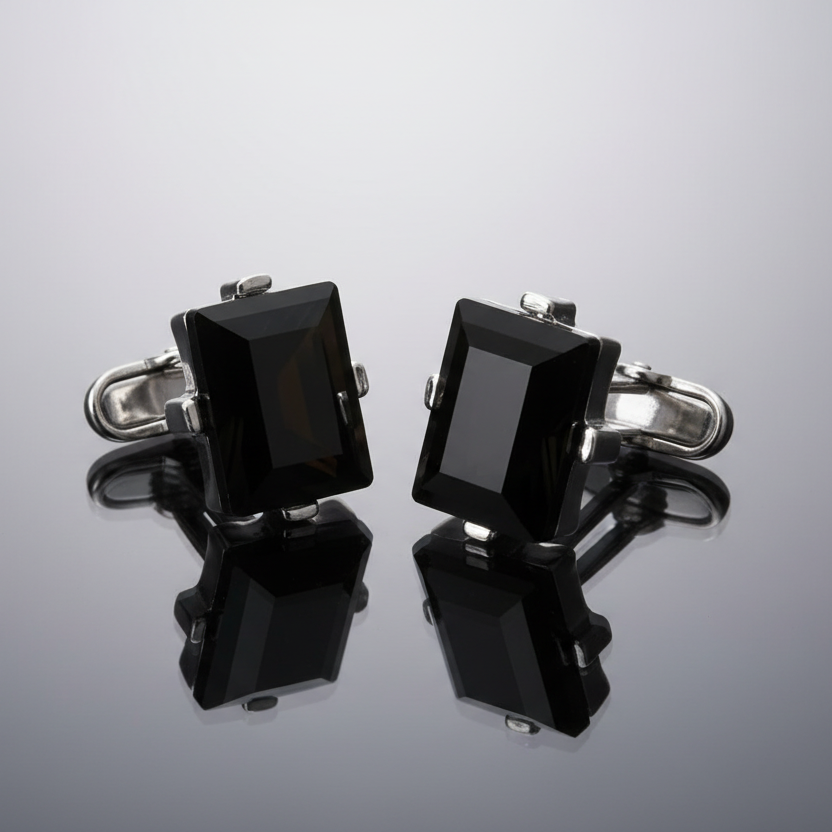 Black Rhinestone Cufflinks