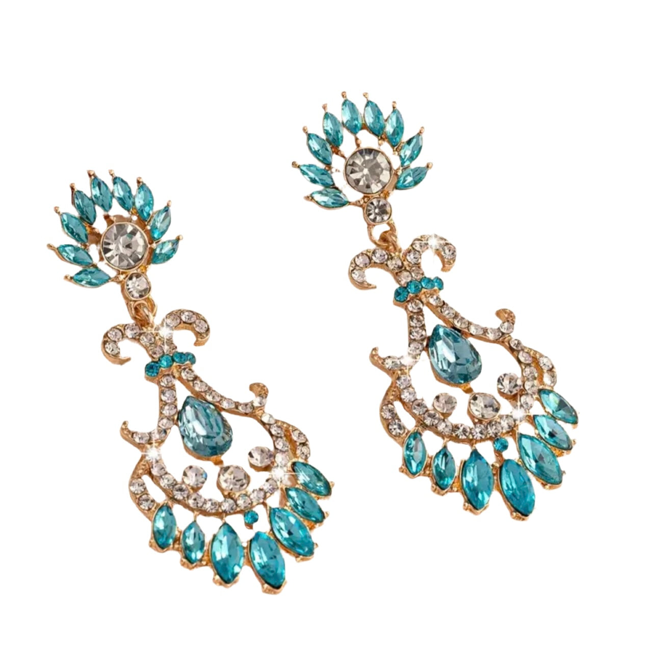 Aqua Gold Chandelier Earrings