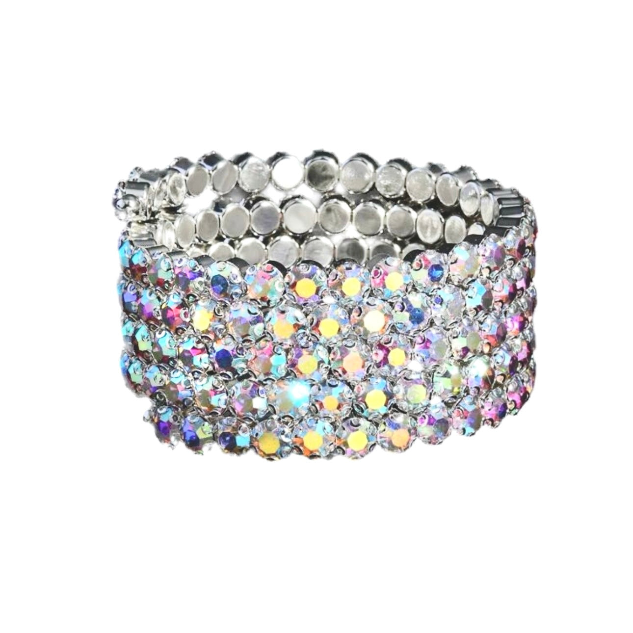 Flexible 5 Row Rhinestone Bracelets-Silver Setting