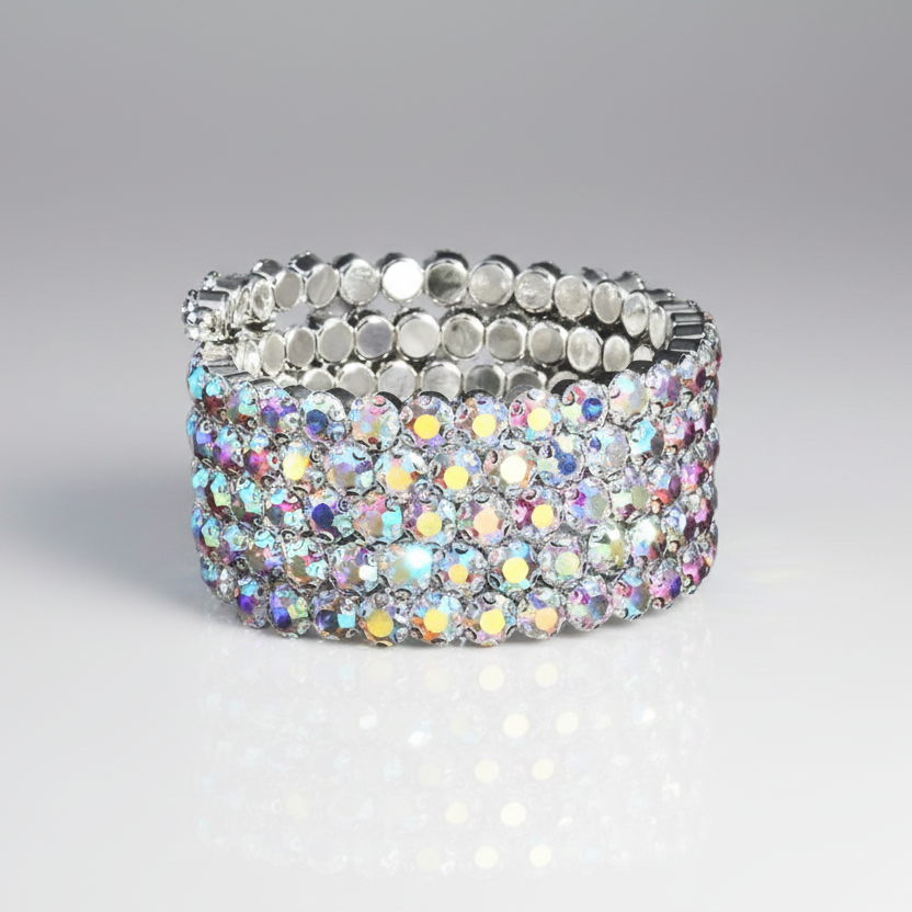 Flexible 5 Row Rhinestone Bracelets-Silver Setting