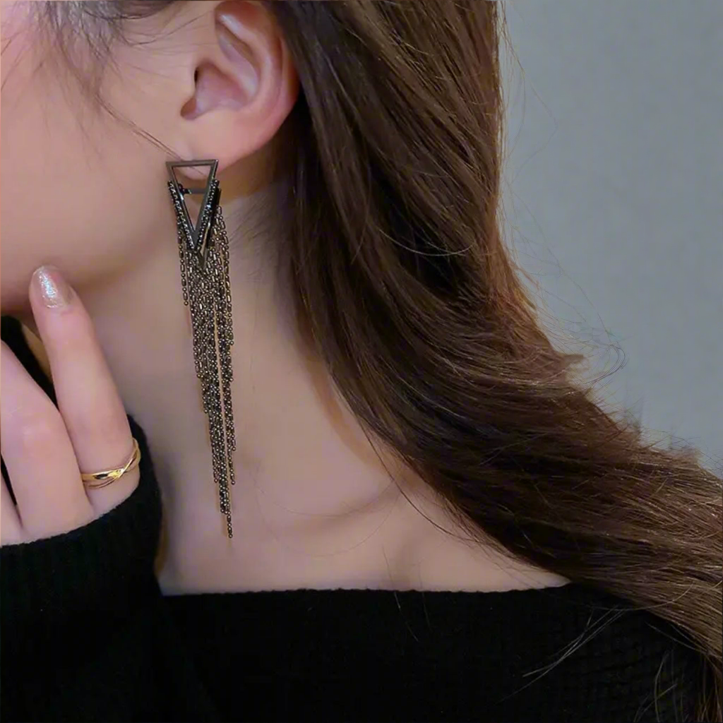 Beaded Black Tassel Earrings