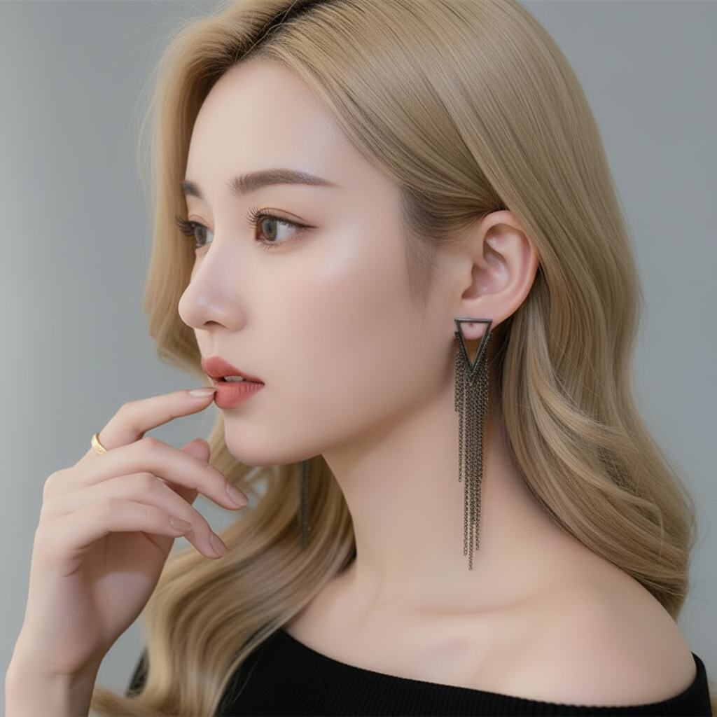 Beaded Black Tassel Earrings