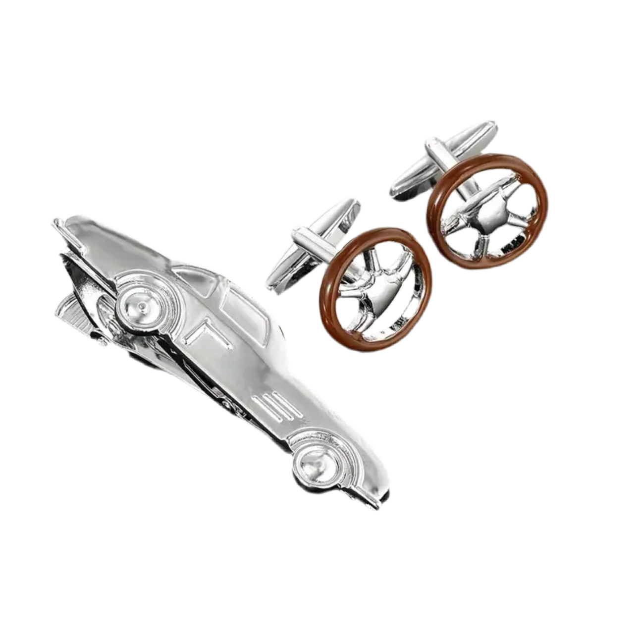 Steering Wheel Cufflinks And Car Tie Clip Set