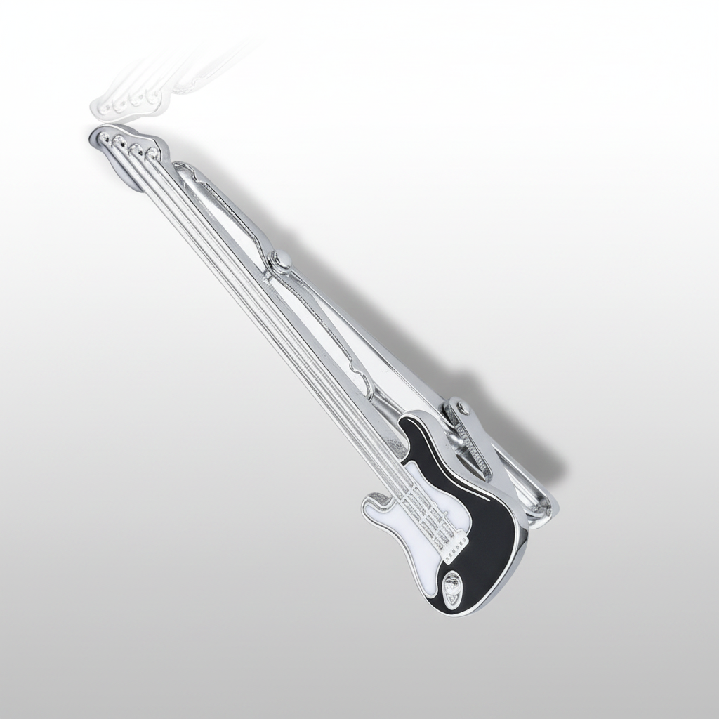 Guitar Tie Clip in Black Silver