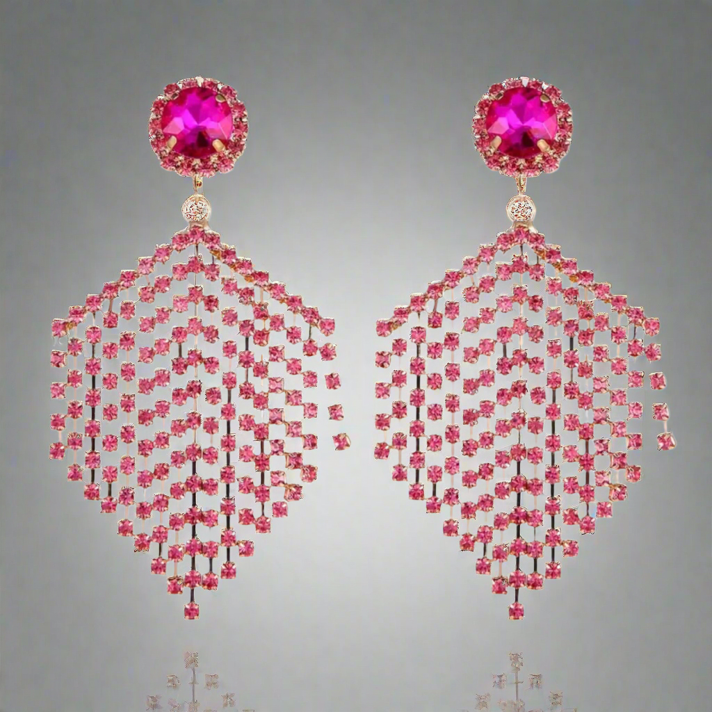 Rose Red Pink Gold Tassel Earrings