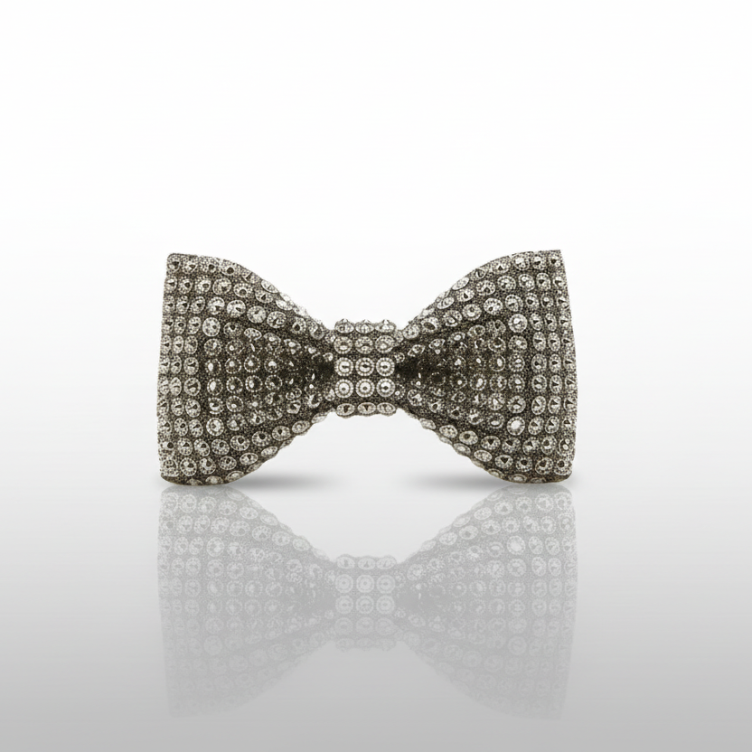 Silver Beaded Bow Tie