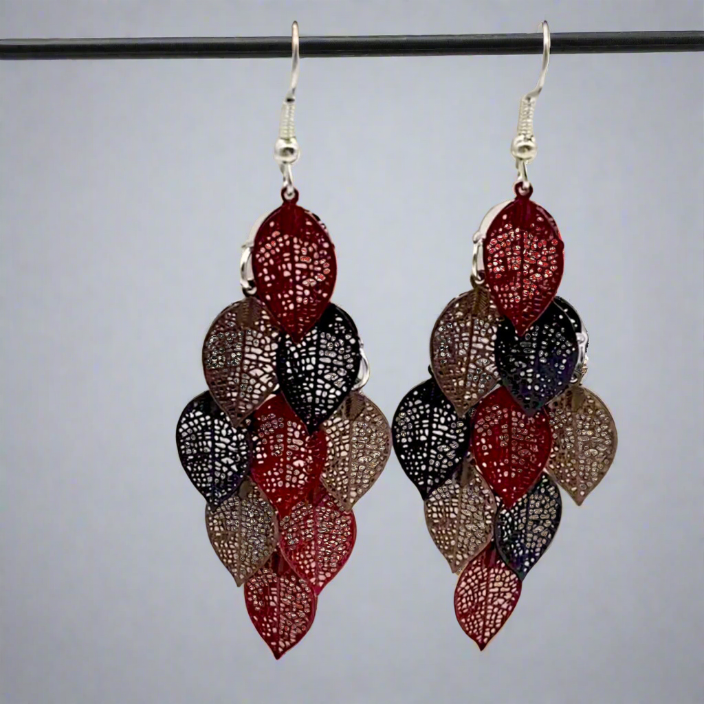 Red Leaf Tassel Earrings