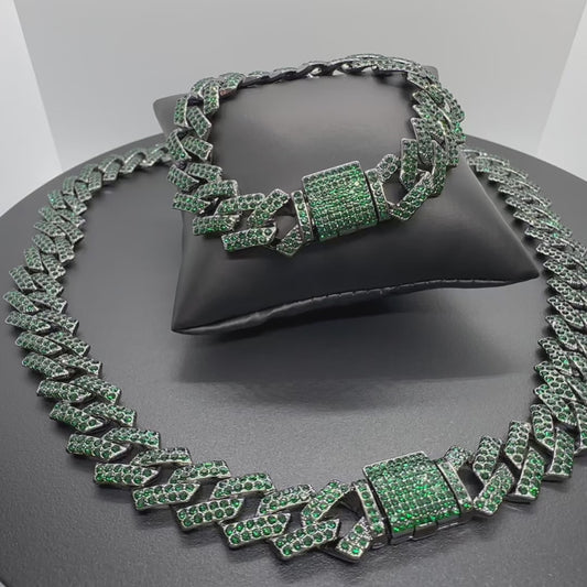 Green Black Cuban Chain Set